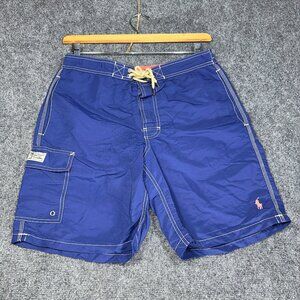 Vintage Polo Ralph Lauren Board Shorts Mens Small Blue Nylon Tie Waist Lined
